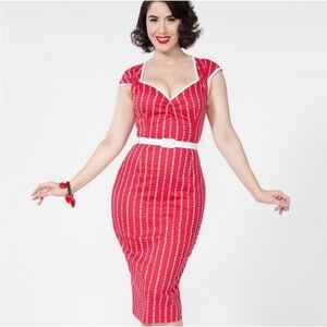 PUG Pinup Girl Clothing Pinstripe Hearts Natasha Dress Size Extra Small